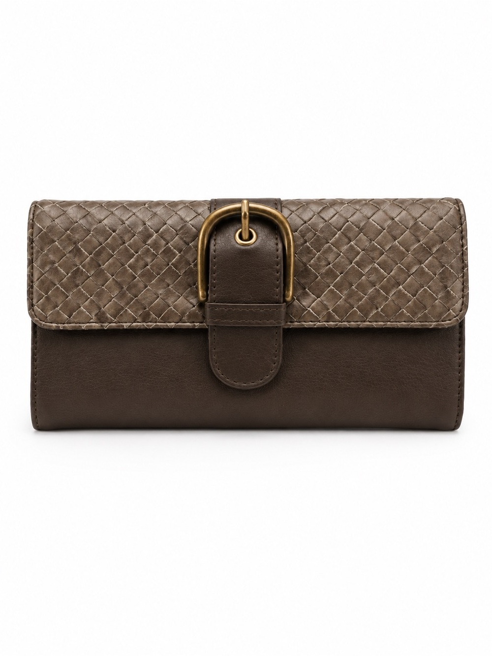 Brown Buckle Woven Wallet Clutch Organizer